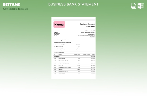 модерен стил Извод на цврста сметка на Klarna Bank Шаблон Word и PDF